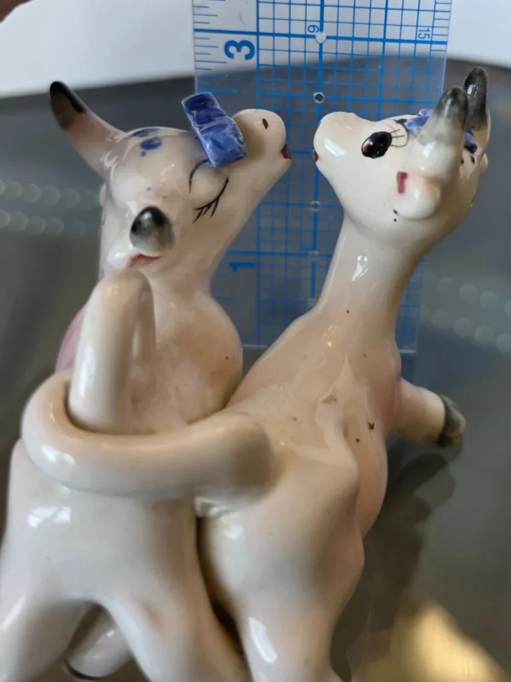 Vintage 1950's Kissing Cow and Bull Salt & Pepper Shakers intertwined